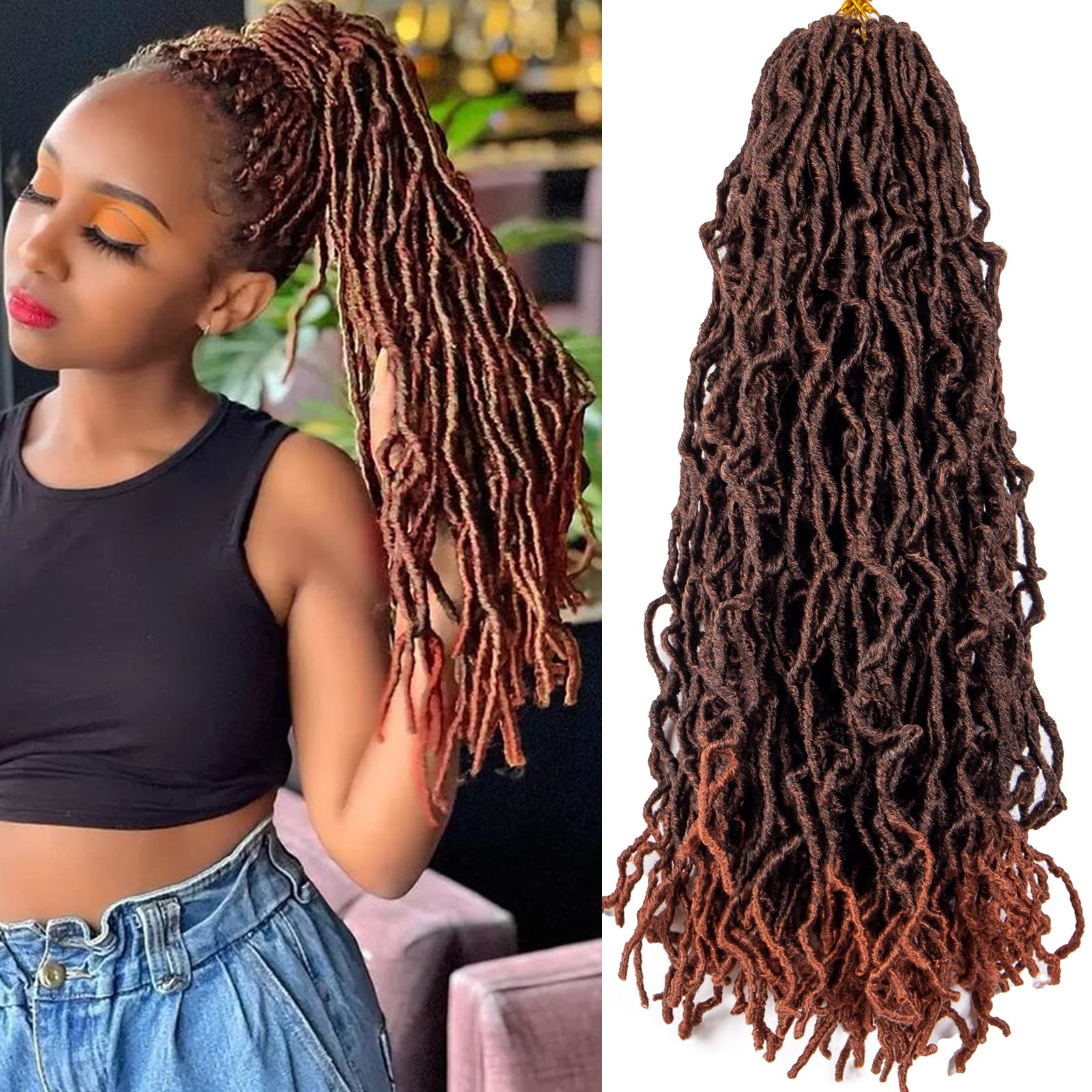 Nu faux Locs 24 Inch Crochet Hair New Soft Locs 6 Packs/Lot Curly Wavy Pre-Looped Faux Locs Goddess Synthetic Fiber Hair Extensions (24 Inch, T350#)