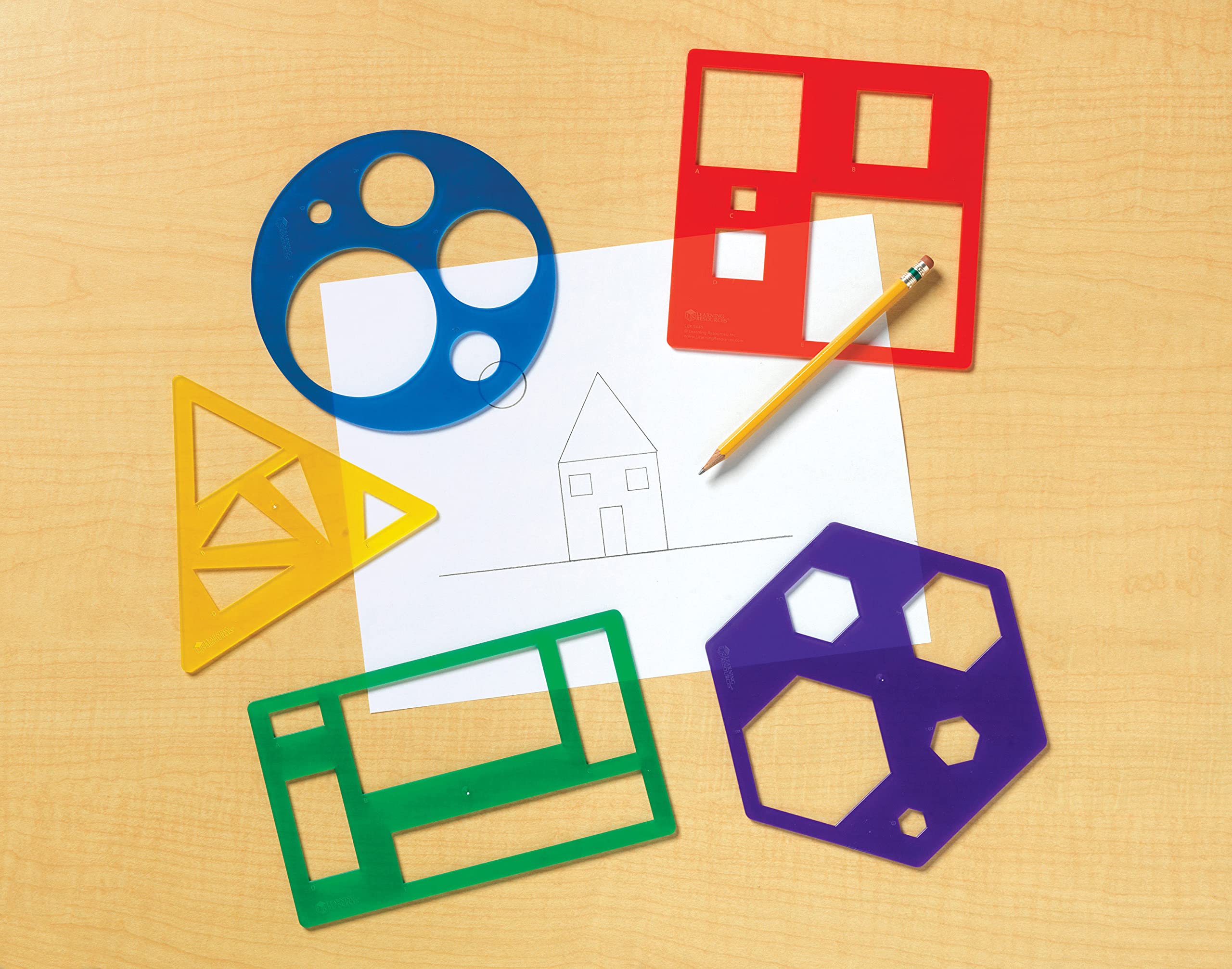 Learning Resources Primary Shapes Template Set - 5 Pieces, Ages 4+ Homeschool and Classroom Supplies, Geometric Shapes, Tracing Helper for Kids