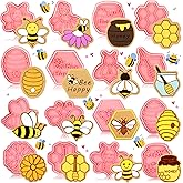 16 Pcs Bee Cookie Cutters with Plunger Stamps Set Mini Bee Honeycomb Cookie Stamps 3D Plastic Biscuit Mold Fondant Cookie Stamper for Cookie Baking Birthday Party Supplies(Plain Style)