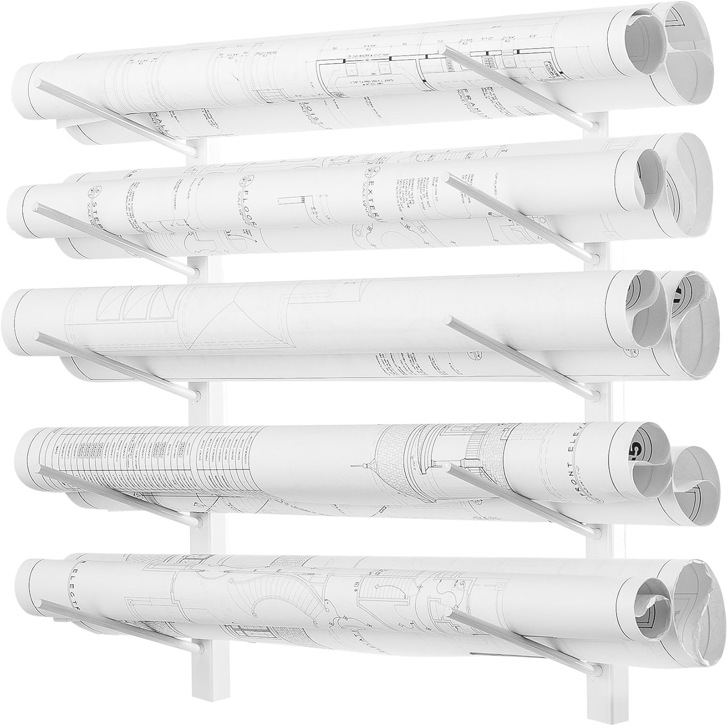 AdirOffice Wall Mount Blueprint Storage Rack Durable & Sturdy Rolled Prints Organizer Steel