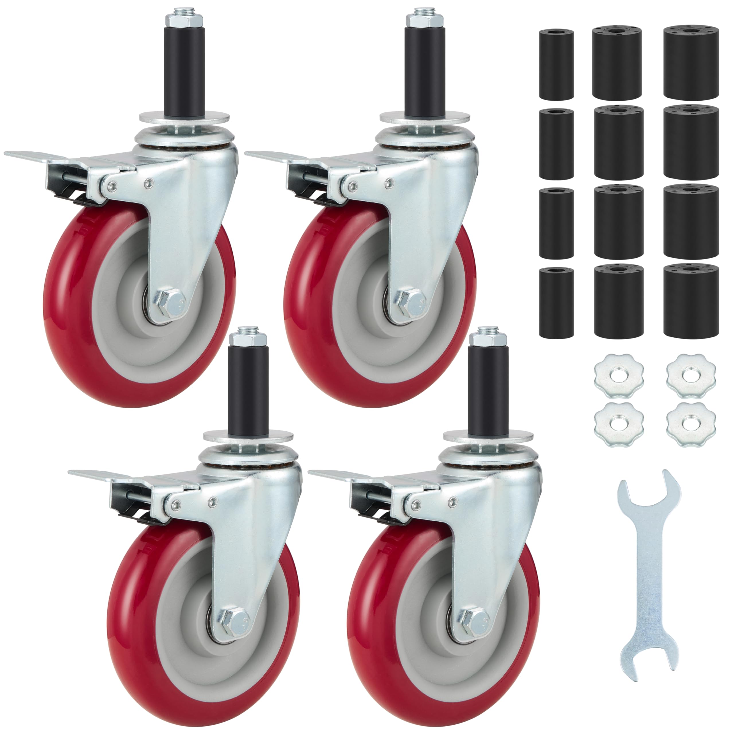 Photo 1 of Finnhomy 5 Inch Prep Table Caster Wheels Set of 4 Heavy Duty Expanding Stem Casters with Brake Fit 7/8", 1", 1-1/2" and 1-5/8" Tube Leg for Stainless Steel Furniture Legs, Worktable, Cart, Workbench