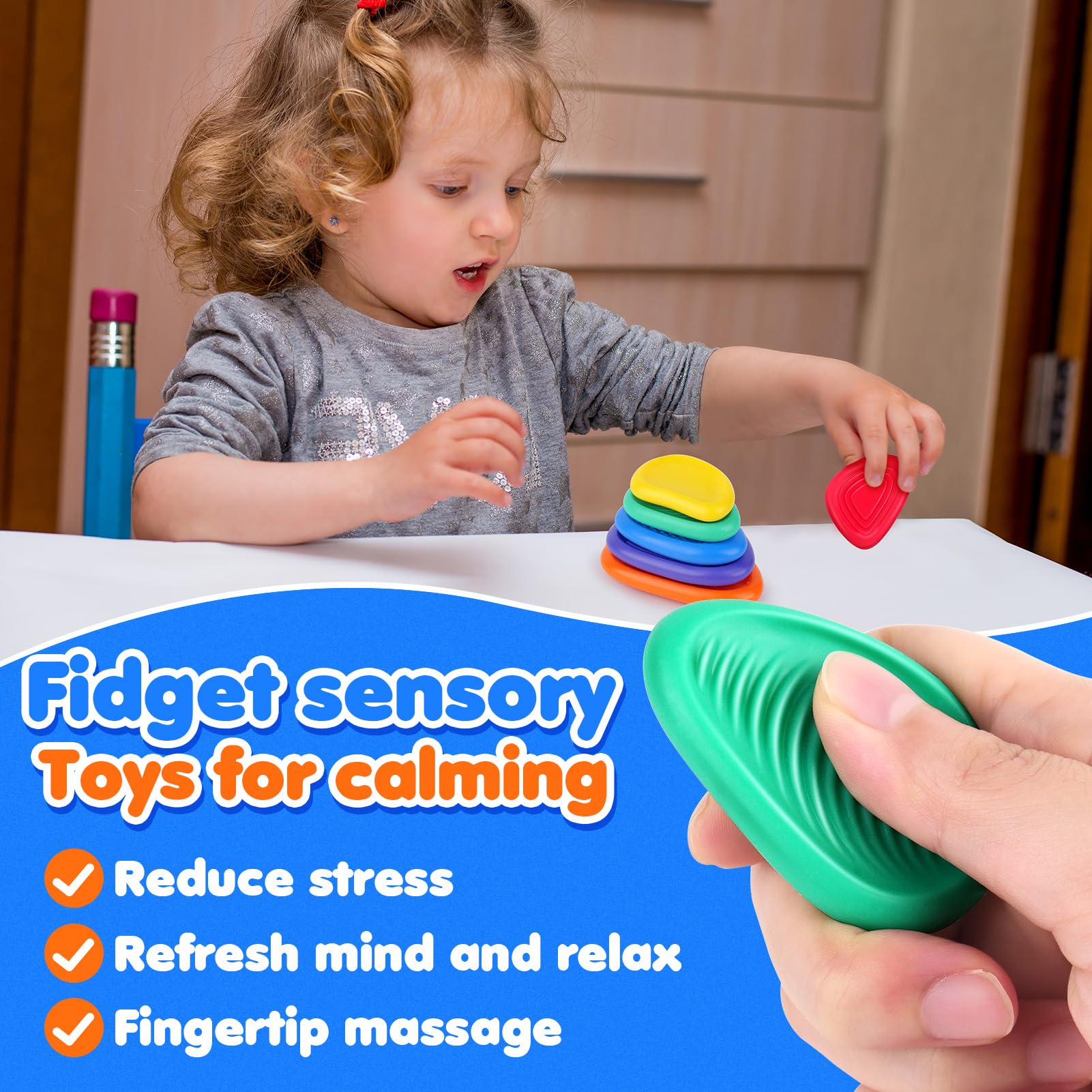 Fidget Toys Sensory Stone for Kids: 6 Pack Textured Soft Worry Stone for Autism Kids Calming - Fidget Stress Toys for Students Anxiety Relief - Small Prizes Fidget Toys