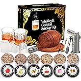 Whiskey Smoker Kit with Torch- 6 Flavors Wood Chips, 2 Whisky Glass Sets- Bourbon Cocktail Smoker Kit, Old Fashioned Drink Smoker Kit, Birthday Bourbon Whiskey Gifts for Men,Dad(NO Butane)