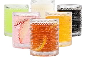 ZMOWIPDL Vintage Glassware Drinking Glasses Set of 6,12 oz Hobnail Glass Cups,Embossed Clear Water Tumbler,for Beer,Cocktail,Whiskey,Juice and Various Mixed Drinks- 1 Cleaning Brush