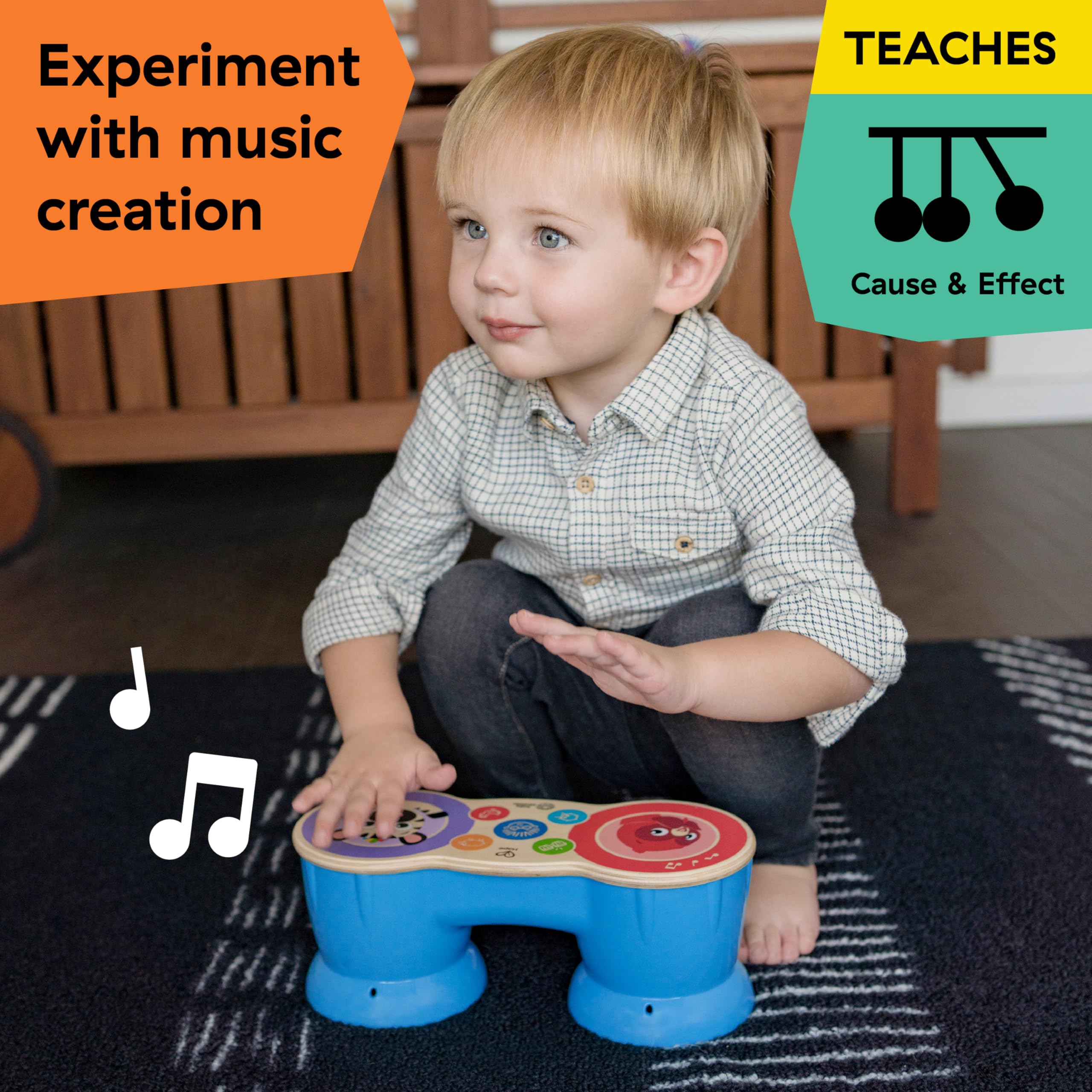 Baby Einstein Upbeat Tunes Magic Touch Wooden Drum​ Musical Toy, Ages 6 Months +