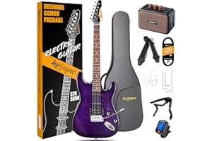 Leo Jaymz 39 Inch Full Size Electric Guitar Kit Electric Guitar Beginner Kits - Amplifier, Tuner, Gig bag (Violet Flame 5W)