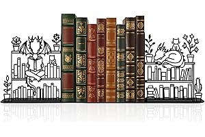 ECQIZER Metal Dragon Reading Book Decorative Bookend 9.1x 4.7 Inches, Unique Dragon Bookends Decorative, Fantasy Dragon Decor,Cute and Fantasy Bookends with Dragon and Cat Lying on The Bookshelf Pattern