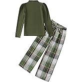 SODLON Girls Clothes Kids Fall Winter Outfits Long Sleeve Top Plaid Pants Casual Little Girl Clothing