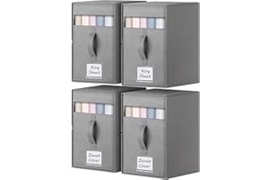 FGNTWP 4 Pack Large Bed Sheet Organizers and Storage, (King & Queen Size) Sheet Organizer for Linen Closet, Foldable Bedding Storage Box with Window for Bedsheets, Blanket, Duvet Cover and Pillowcase