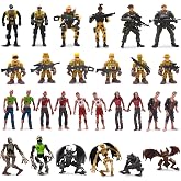 Qutumill Army Men Action Figures Playset, 30 PCS Soldiers Zombies Monsters Action Figures with Weapons Gear Equipment Accessories - 4 Inches Military Toy for Boys Ages 6 7 8 9 10 11 12 Years Old