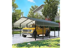 STRPRETTY BASIC Metal Carport - 12 x 20 FT Metal Carport Heavy Duty Carport Canopy with Galvanized Metal Roof and Enhanced Base, Outdoor Garage Car Shelter for Pickups, Cars and Tractors
