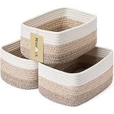 MiniArk Small Storage Baskets for Organizing | Closet Organizer Bins | Shelf Toy Basket | Woven Rope Baskets | Cube Decorative Box | Shallow Basket |11.5x7.5x4.7”| 3 Packs Gradient Brown