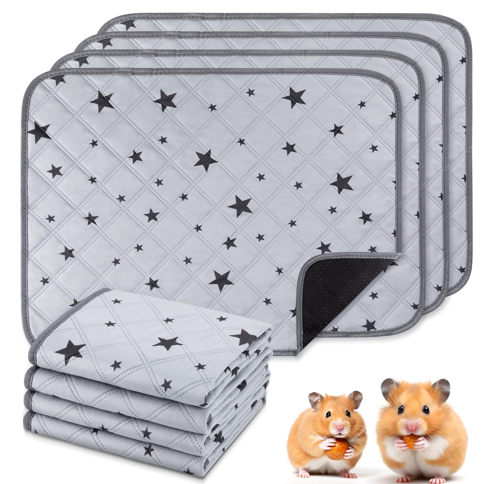 4 Pack Guinea Pig Cage Liners, 24x18 inch Small Animal Bedding, Reusable Washable Guinea Pig Pee Pads, Waterproof Anti-Slip Fleece Mats for Hamster, Rabbit, Hedgehog, C&C Cage Spot Liners