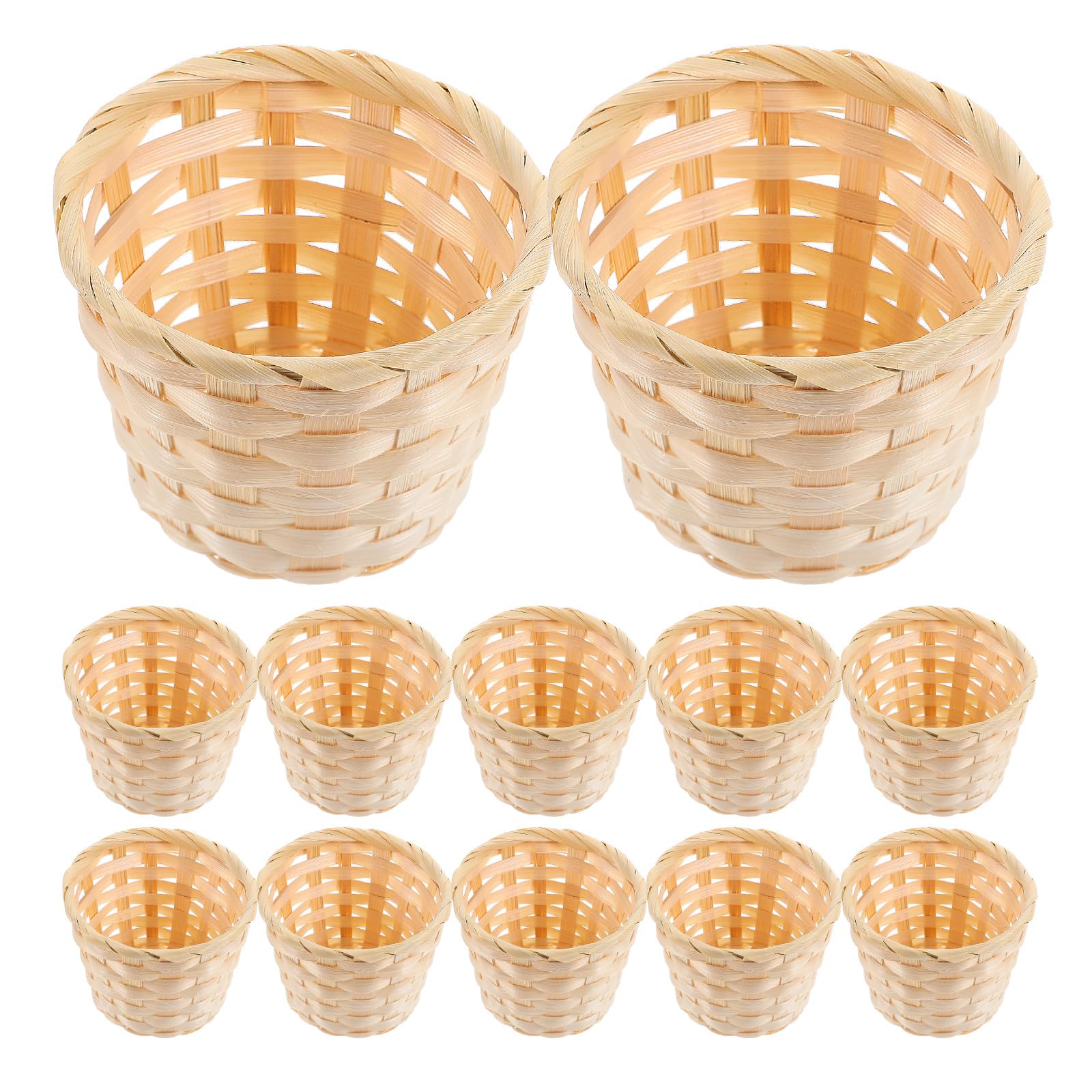 NUOBESTY Hand Woven Storage Basket 7.5X7.5X7 Inch Desktop Sundries Organizer Versatile Bamboo Wicker Basket for Home Office Storage