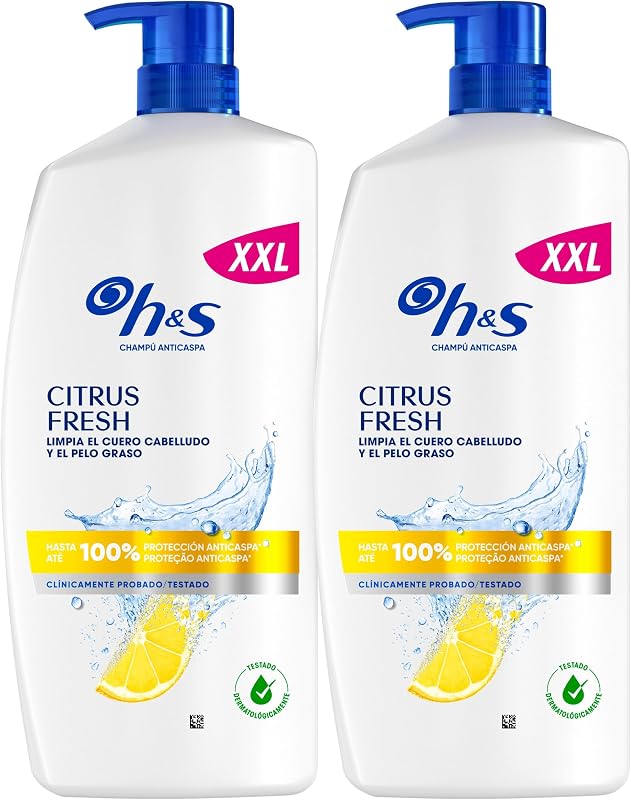 H&S Citrus Fresh Champú Anticaspa para Pelo Graso Aroma a Cítricos, 2x1L