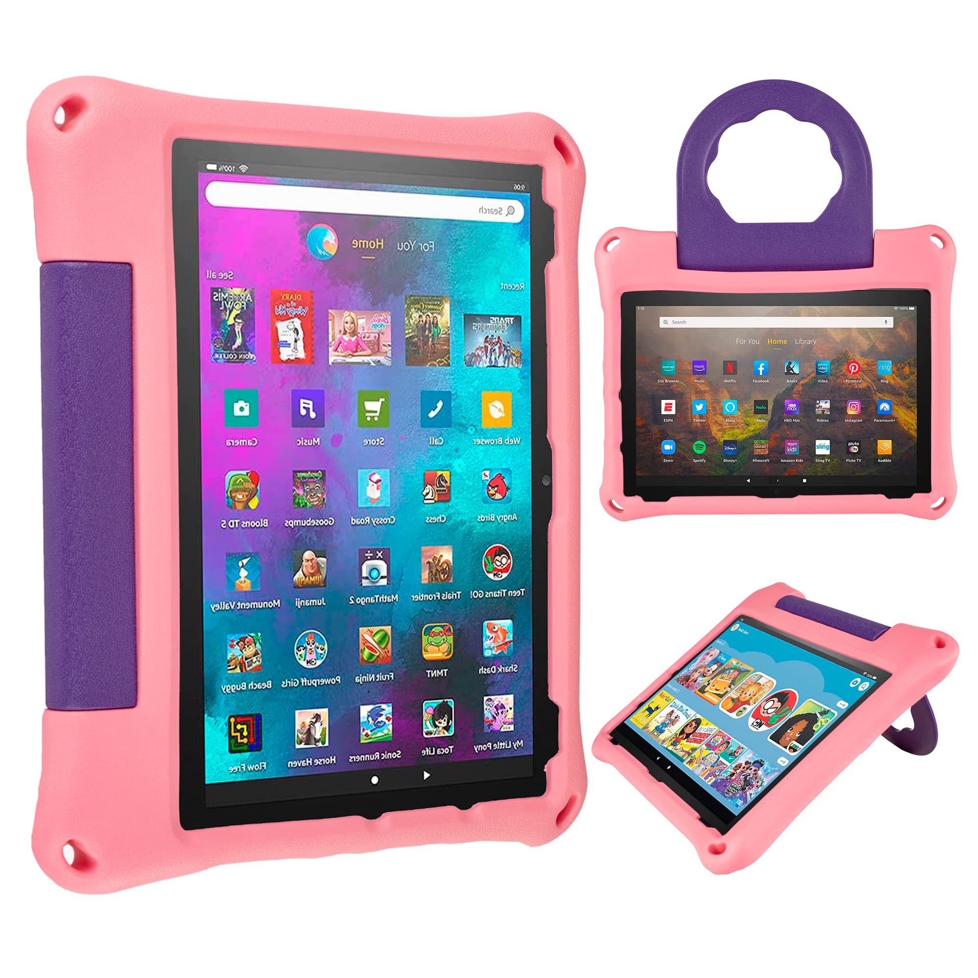 View 1 of 2023 New 10in Tablet Case for Kids(2021/2023 Release 11/13th Generation),OQDDQO Light Weight Anti Slip Shockproof Kids Friendly Case for 10 inch Table Not Compatible ipad Tablet(Pink)