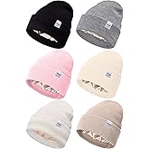 FEQO 6 Pack Satin Lined Beanie Soft Silk Lined Beanies Knit Winter Warm Cuffed Hats for Women Men