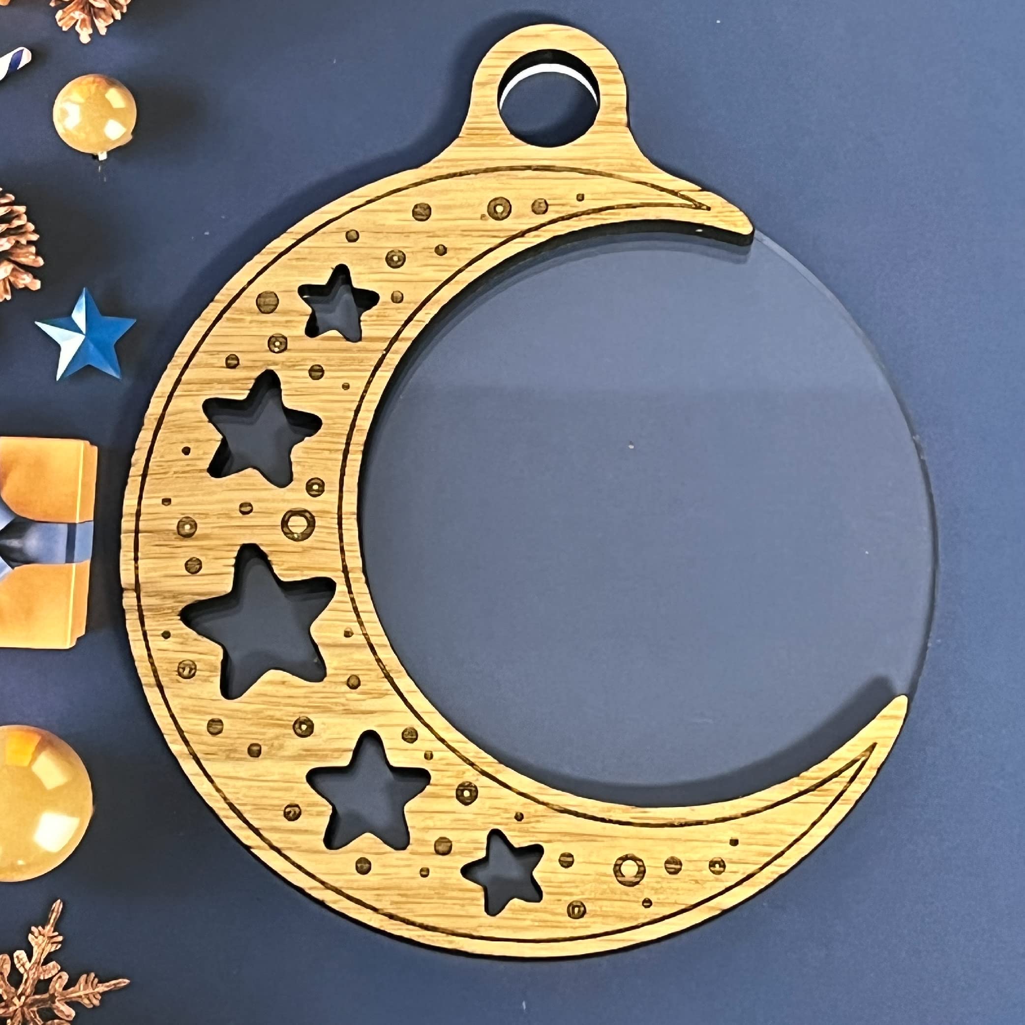 2 Pack Bauble Blank Acrylic & Wood Decorations Christmas Bauble Decoration (Moon Themed)