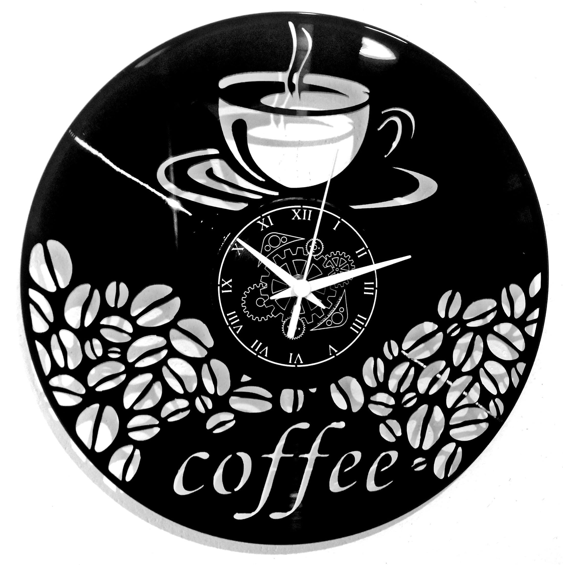 Instant Karma Clocks | Coffee Wall Clock | Steaming Cup and Coffee Bean Design | Silent Quartz Movement | Perfect for Cafés, Baristas and Kitchen Decor
