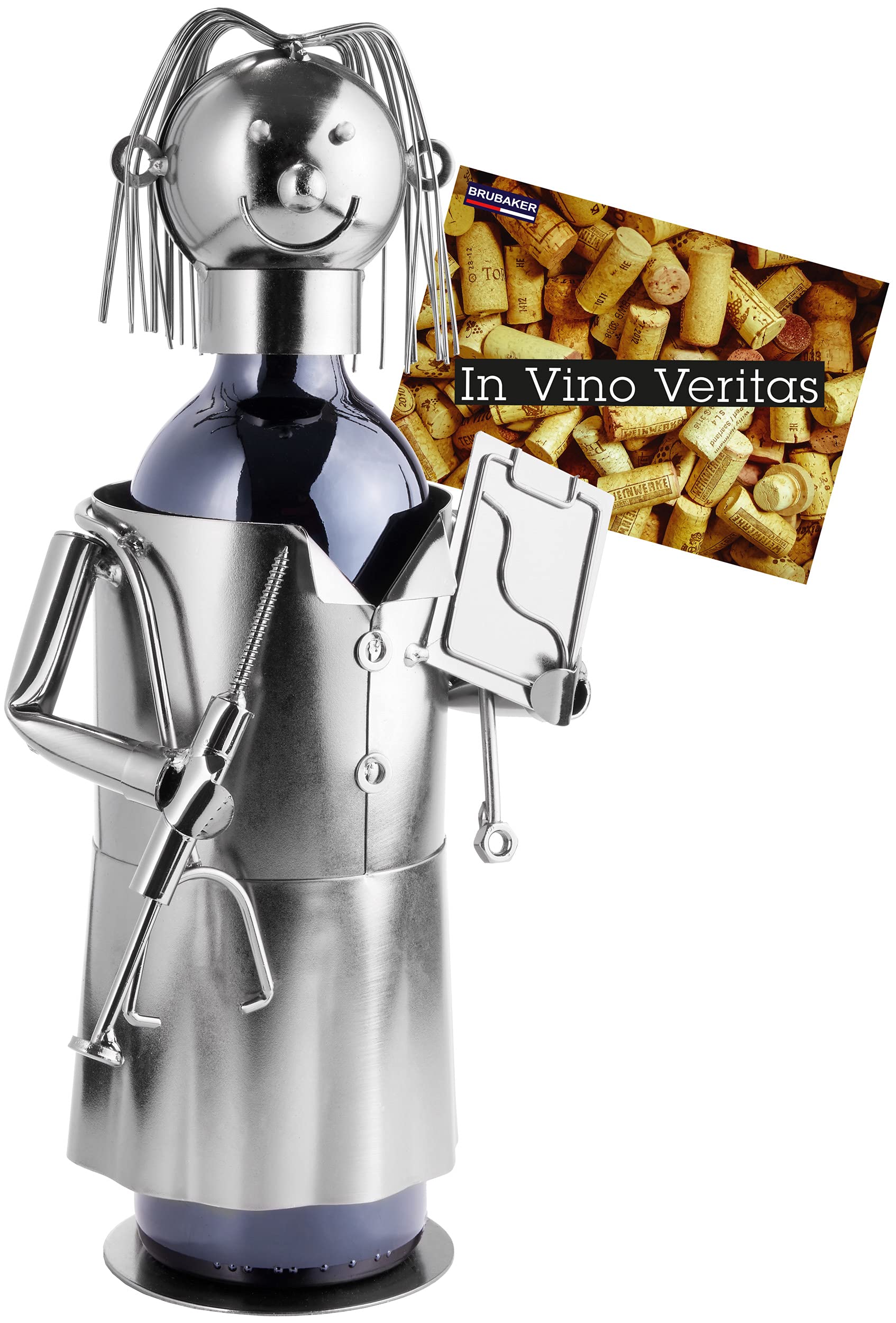 BRUBAKER Wine Bottle Holder Doctor - Metal Sculpture Bottle Stand - 7.9 inches - Wine Gift for Patients Specialist Medical Students for Study - with Greeting Card