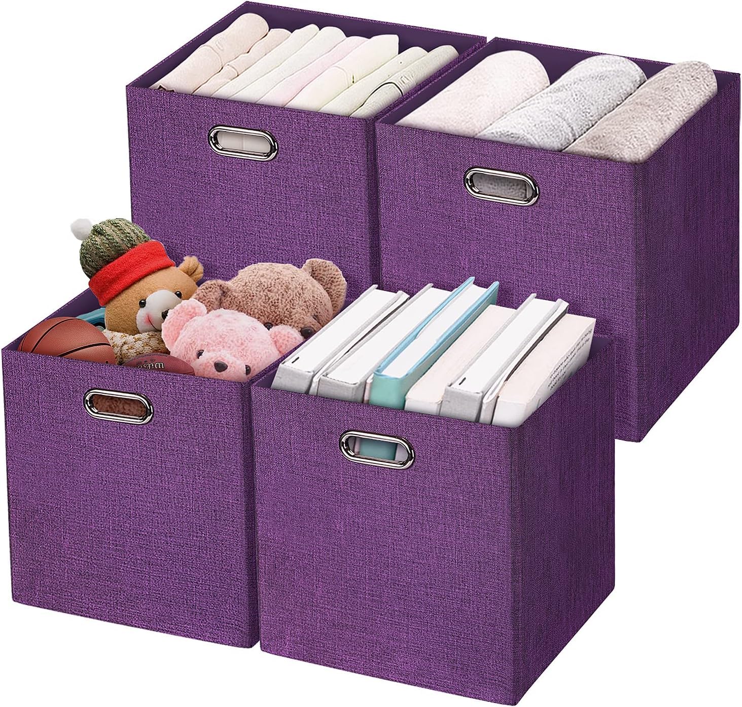 4 Pack Thick Heavy Duty Folding Storage Boxes (11 × 11 × 11 Inches, Purple) — image 1