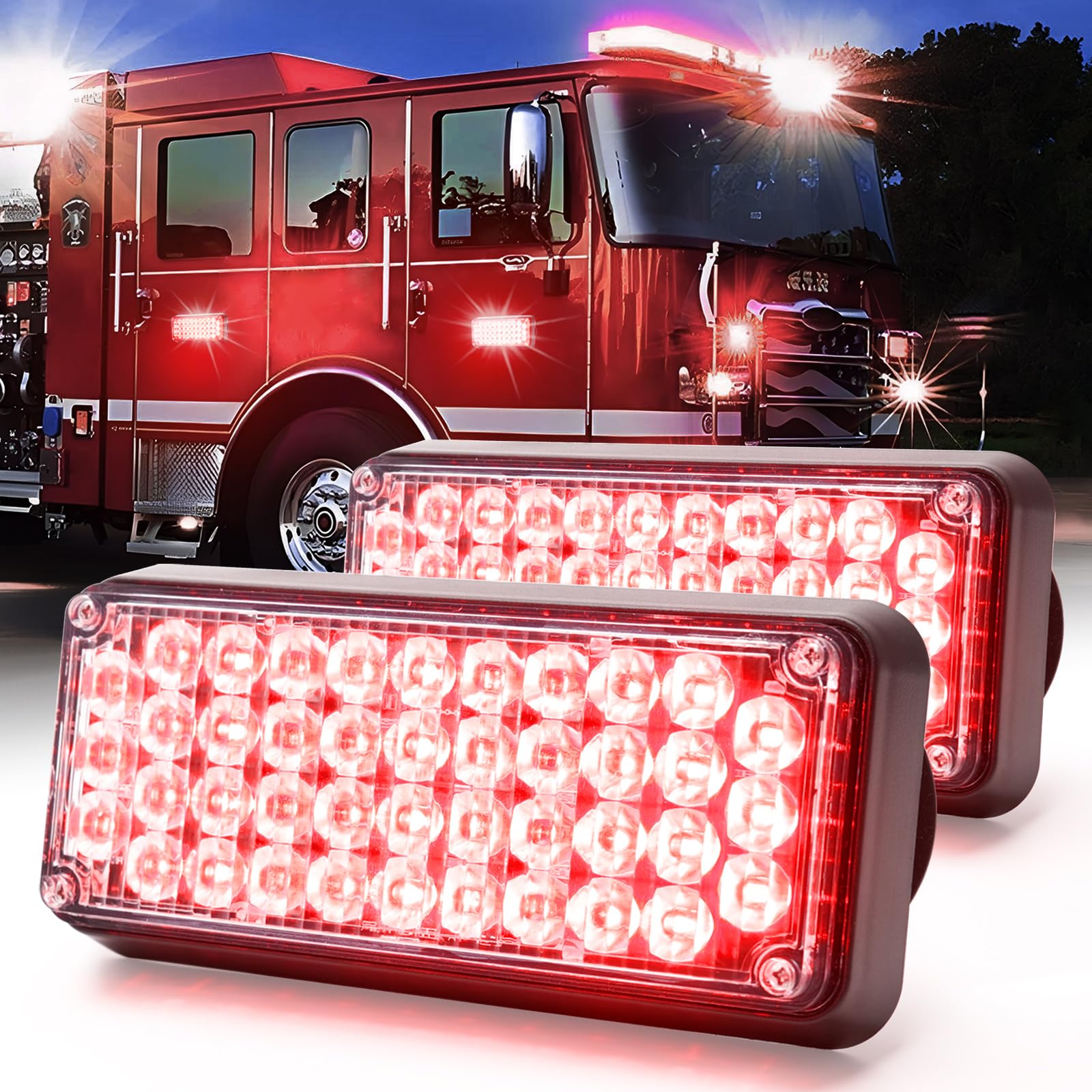 Photo 1 of BooYu 2-Pcs Battery Operated LED Emergency Strobe Lights Bar w/Magnetic Base Rechargeable Portable Roadside Roof Top Mini Plow Flash Beacon Warning Light for Truck/Trailer/Vehicle (Red)