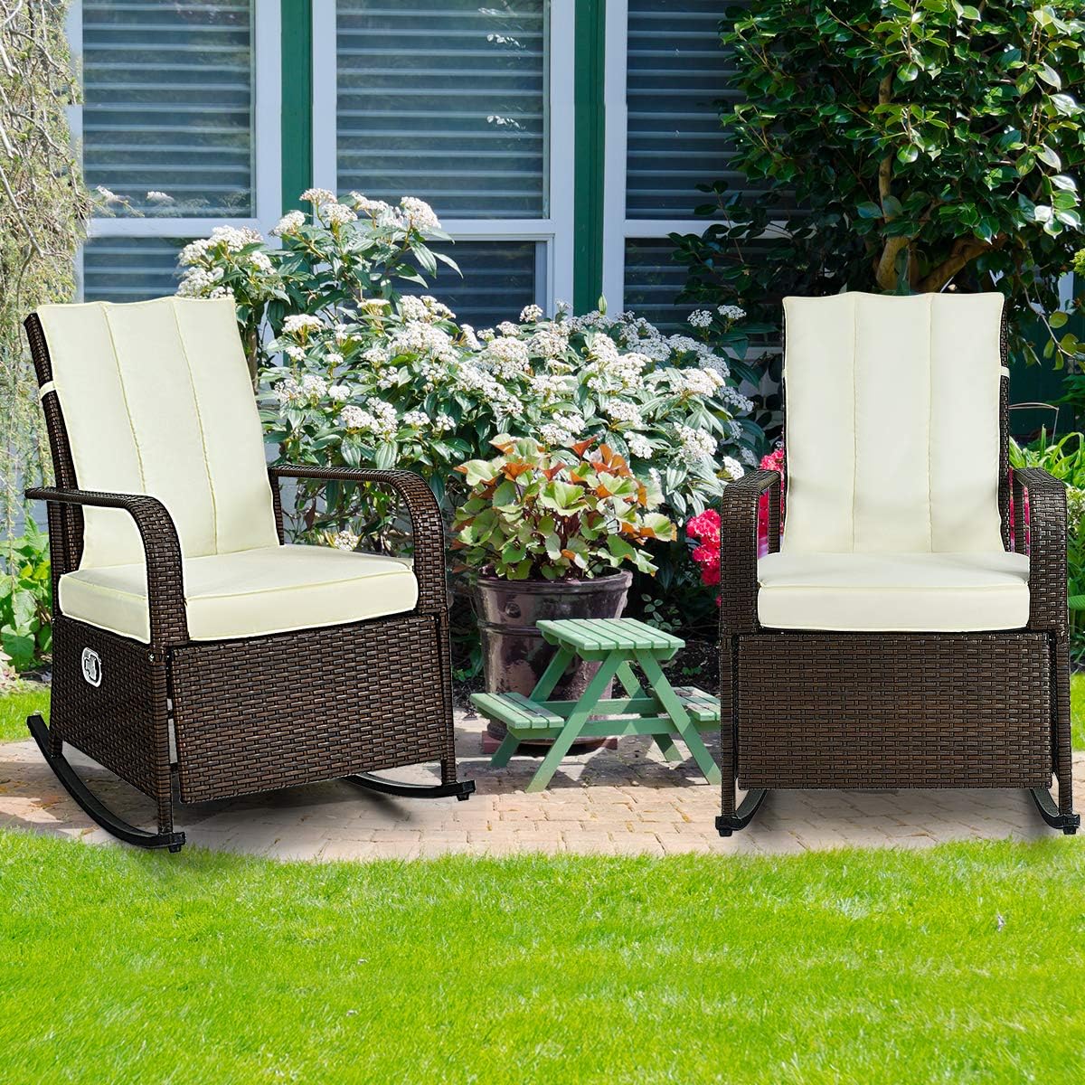Tangkula Outdoor Wicker Rocking, Modern Cushioned Seating and Back, Auto Adjustable Rattan Reclining Chair, Space Saving Design, Garden Lawn Balcony Backyard Patio Fu, Brown : Industrial & Scientific