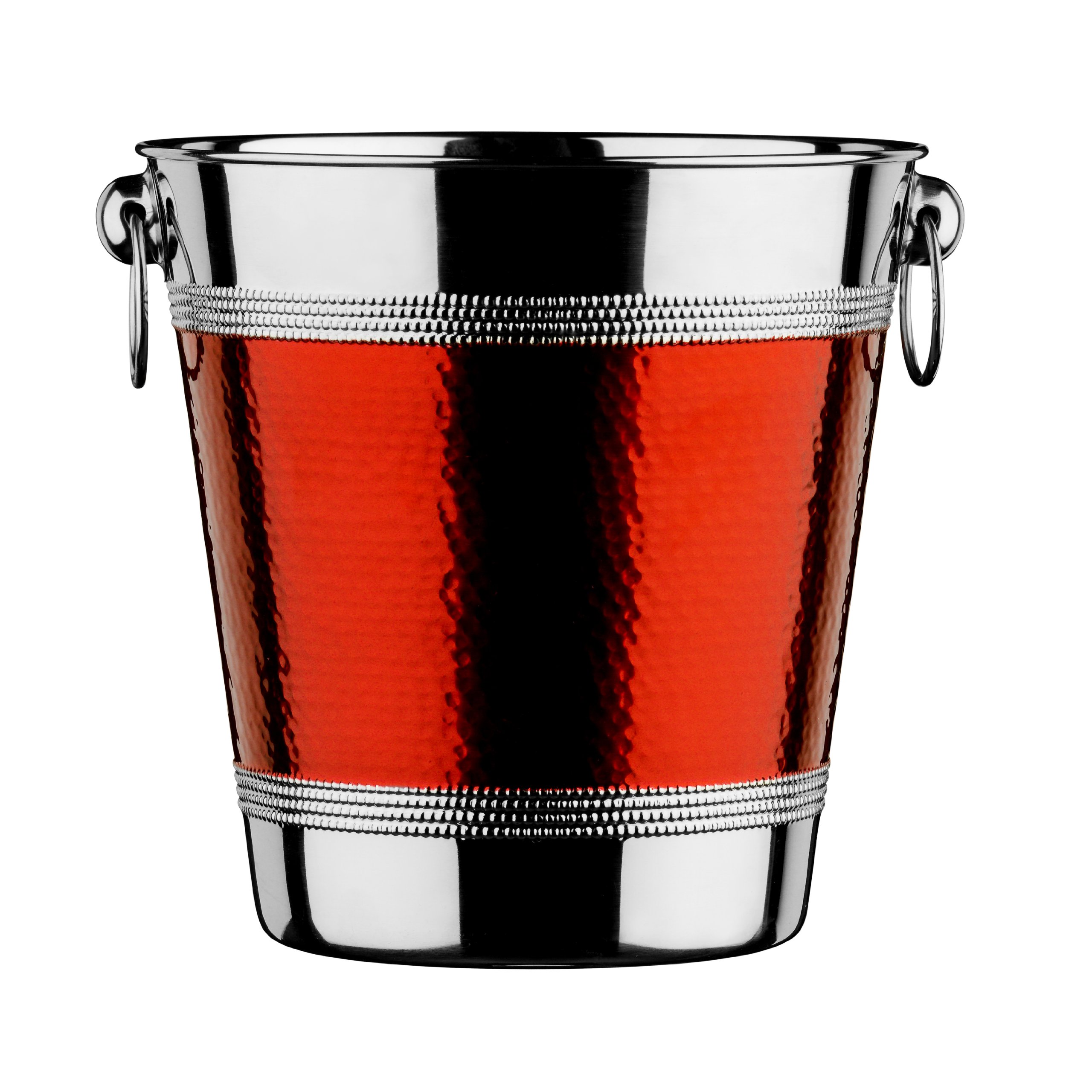 Premier Housewares Champagne Bucket with Hammered Red Band - Stainless Steel