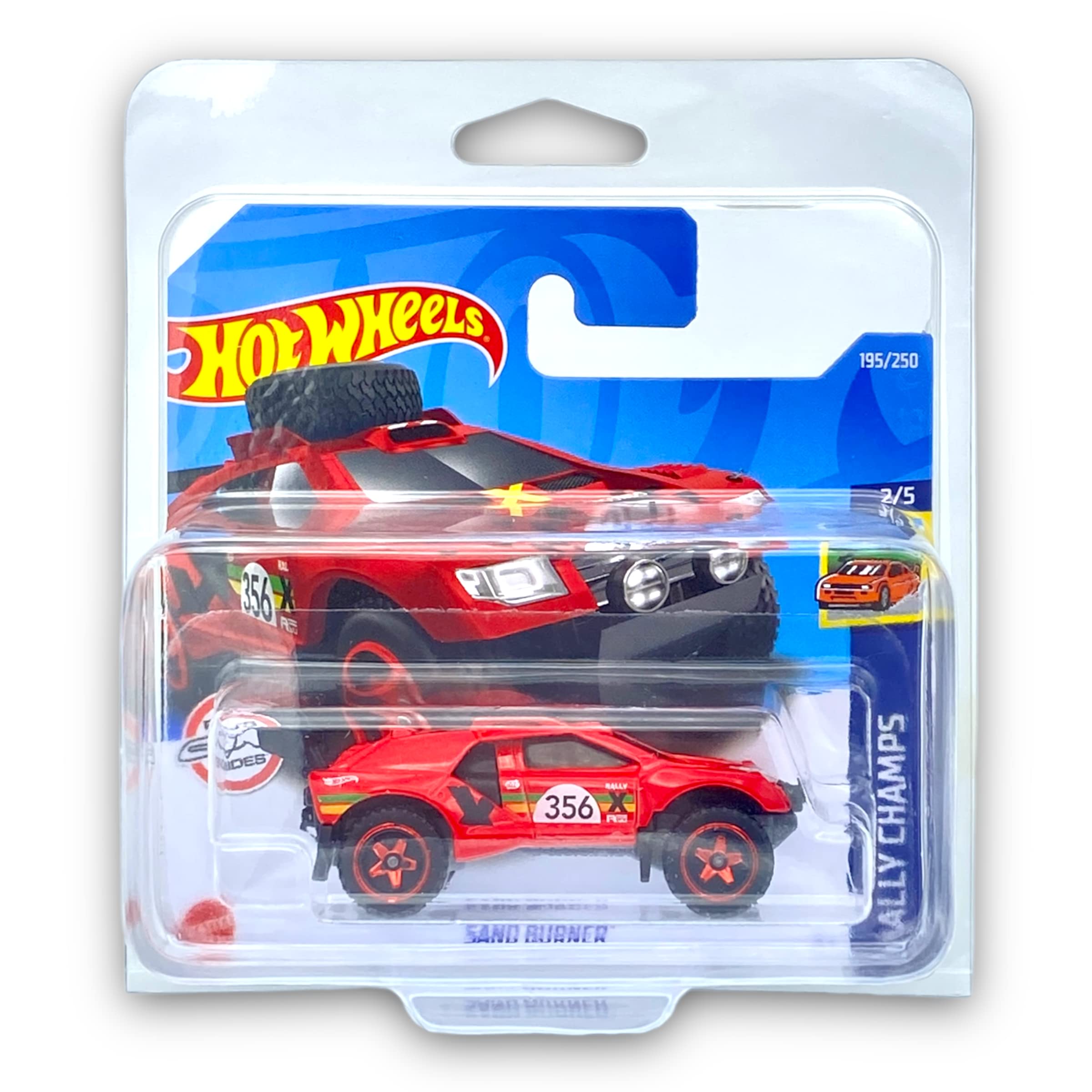 Hot Wheels Sand Burner (Red) 2/5 Rally Champs 2022-195/250 (Short Card) - COMES IN A KLAS CAR KEEPER PROTECTIVE COLLECTORS CASE - HCX64