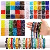 3200Pcs Glass Beads Bracelet Making Kit -44 Colors 8mm 6mm 4mm Round Crystal Beads for Jewelry Making, Clear Glass Beads Kits for Bracelet Necklaces DIY Crafts Making for Beginners Woman
