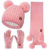 Oliumt Kids Winter Hat Gloves Scarf Set, Knit Neck Warmer for Boys Girls Beanie & Mittens with 2 Sizes (2-8 & 9-15 Years)