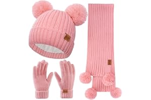 Oliumt Kids Winter Hat Gloves Scarf Set, Knit Neck Warmer for Boys Girls Beanie & Mittens with 2 Sizes (2-8 & 9-15 Years)