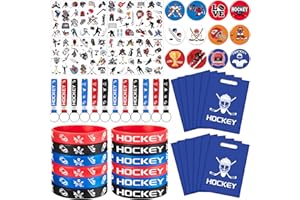 Ice Hockey Party Supplies Hockey Party Favor Bags Fillers, Ice Hockey Wristbands, Key Rings, Temporary Tattoos, Button Badge 