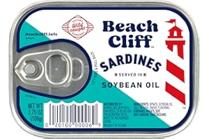 Beach Cliff Wild Caught Sardines in Soybean Oil, 3.75 oz Can (Pack of 12) - 14g Protein per Serving - Gluten Free, Keto Friendly - Great for Pasta & Seafood Recipes
