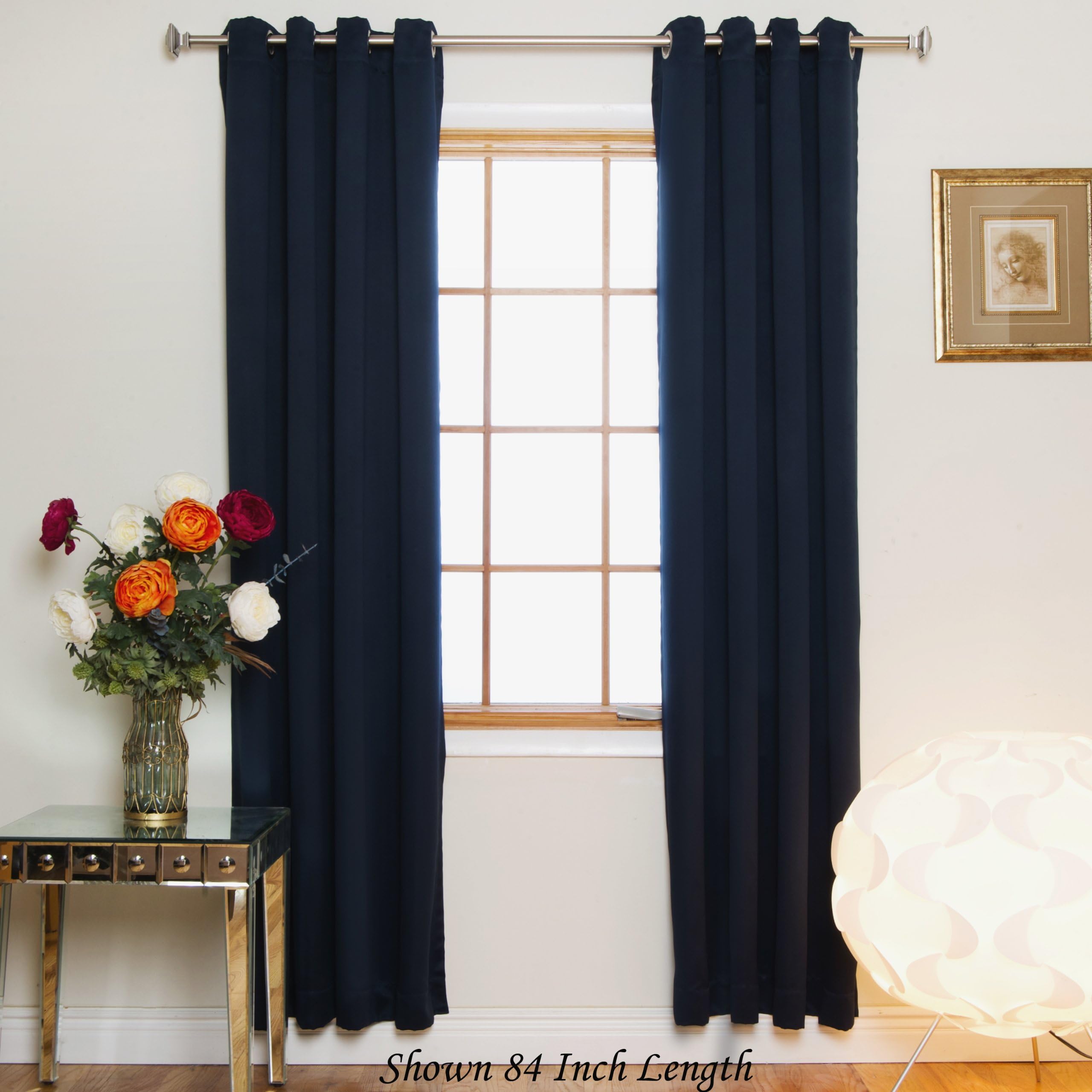 Blackout Curtain Navy Nickel Grommet Top Energy Saving Thermal Insulated 108 Inch Length Pair