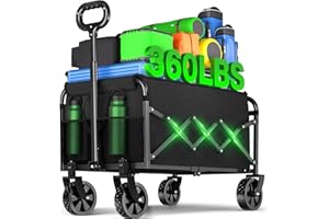 JINIHFW Wagons Carts Foldable - Collapsible Folding Wagon, Portable Folding Wagon Cart with Wheels, Outdoor Utility Carts for Groceries, Camping, Sports, Shopping, Garden, Black