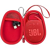 Protective Case Cover Bag for JBL Clip 5/4 Bluetooth Speaker, Portable Speakers Carrying Storage Organizer with Carabiner for Charger & Cable (Red)