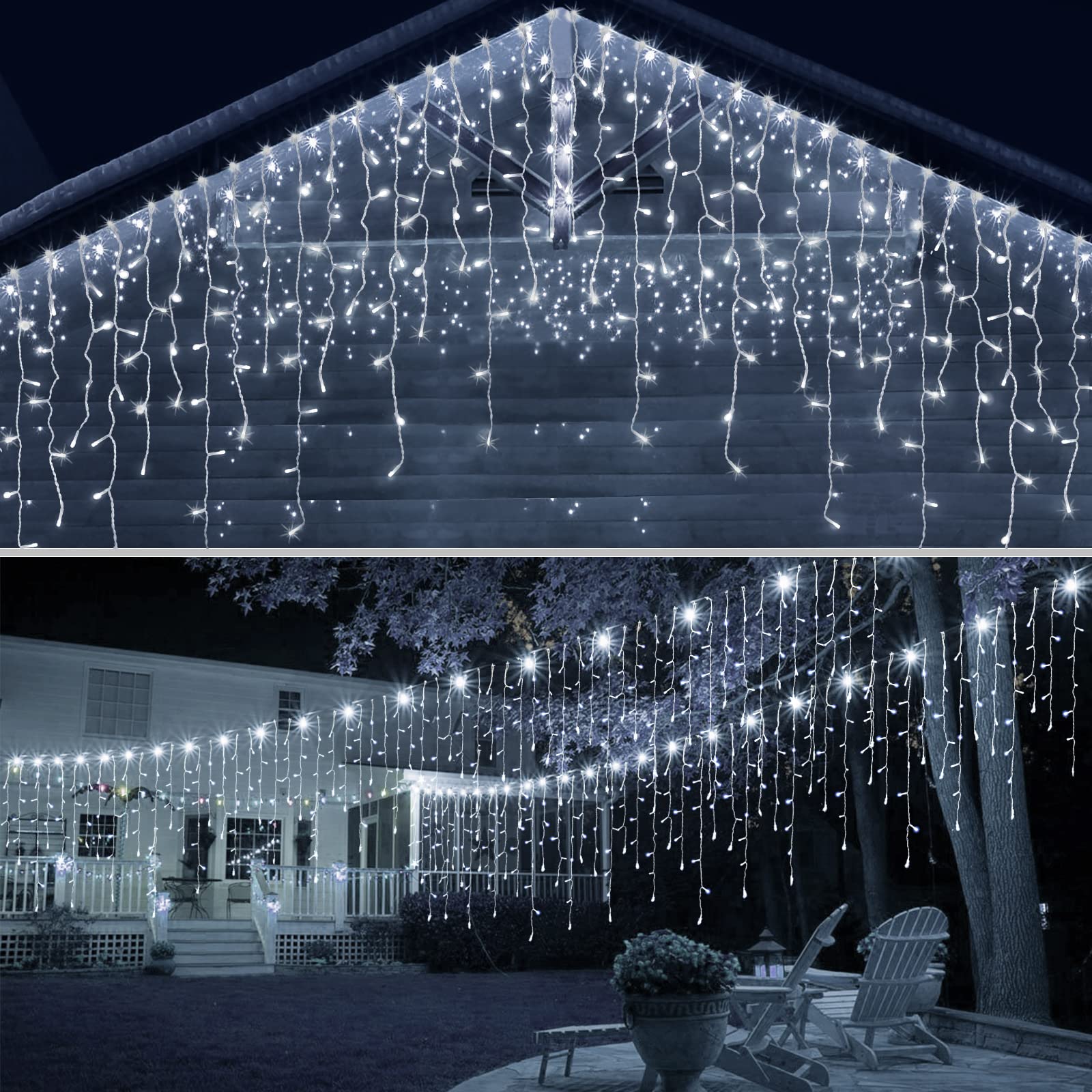 YMing Icicle Lights Outdoor, 33ft 400 LED Fairy Light Decoration Outdoor Plug in 8 Modes Waterproof String Light Outside Indoor Decorations for Party, Wall, Garden, Birthday, Patio, Eave