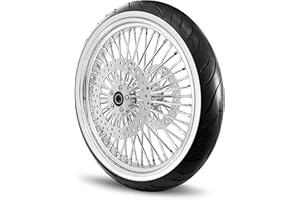 MOTOTEKS, INC. 21X3.5 52 FAT SPOKE WHEEL FOR HARLEY TOURING BAGGER FITS 2000-2007 MODELS W/ 1" BEARINGS (All Chrome & White Wall Tire)