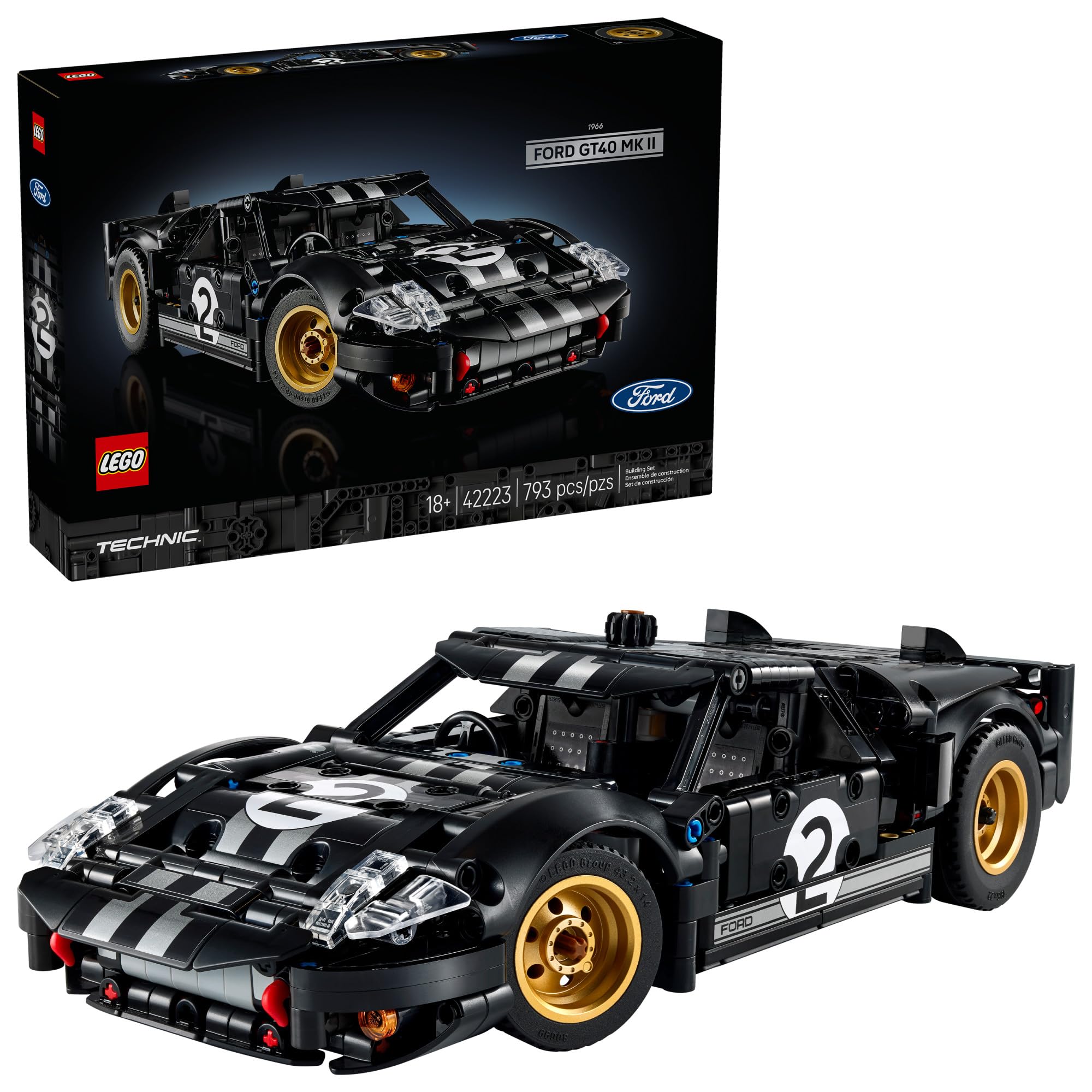 Photo 1 of LEGO Technic 1966 Ford GT40 MKII Race Car Building Set for Adults - Collectible Toy W/Realistic Functions & Features for Adult Sports Car Fans, Ages 18+ - Gift Idea for Birthdays - 42223