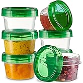 PLASTICPRO 6 Pack Twist Cap Food Storage Containers with Green Screw on Lid- 4 oz Reusable Meal Prep Containers - Small Freezer Containers Microwave Safe Green Plastic Food Storage