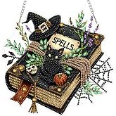 MOGTAA Halloween Diamond Art Hanging Kits for Adults, Black Cat Diamond Art Suncatchers, 5D Special Shape Diamond Painting Book Pendant Window Ornament Gifts for Home Garden Door Decor