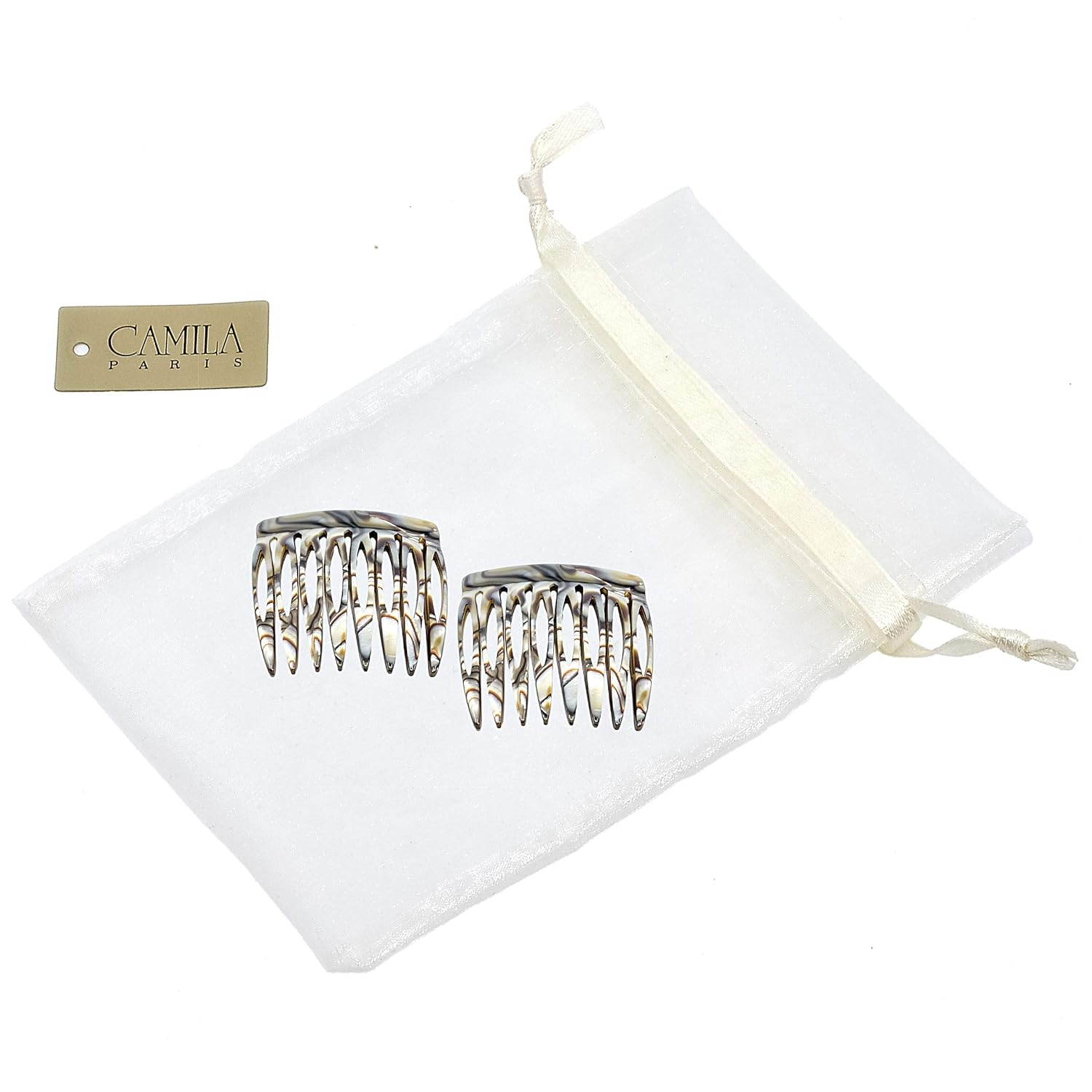 Camila Paris CP2332/2 French Hair Side Comb 2 Pack Handmade Small Onix, Flexible Durable Cellulose Hair Combs, Strong Hold Hair Clips for Women, No Slip Styling Girls Hair Accessories, Made in France : Beauty