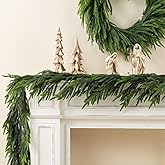 PABREY 2 Pcs 9 Ft Norfolk Pine Garlands, Artificial Real Touch Winter Christmas Green Greenery Garlands for Mantle, Fireplace, Table, Wall, Outdoor, Indoor Christmas Decorations (9 FT, 2)