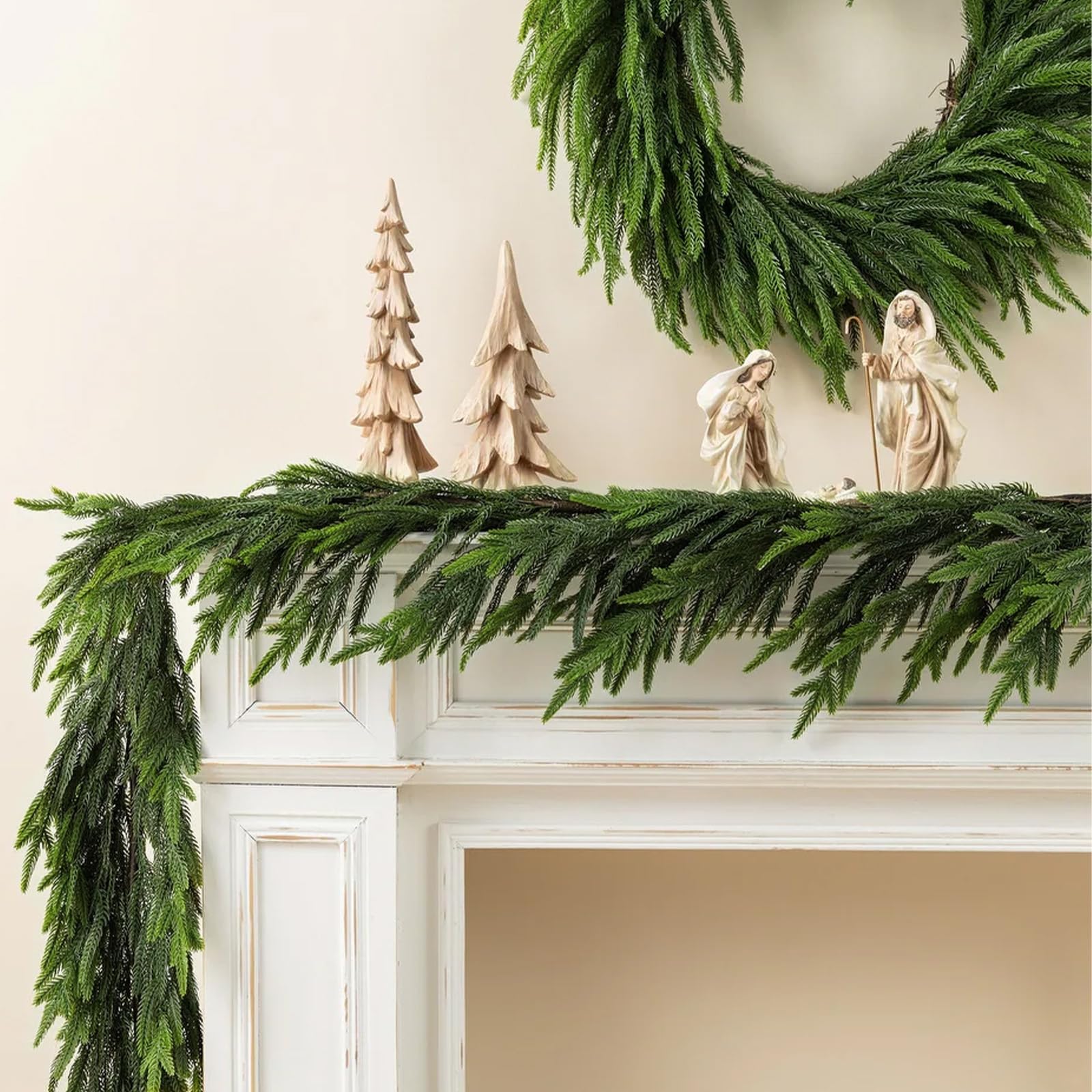 Photo 1 of PABREY Artificial Norfolk Pine Garlands, 2 Pcs 6 Ft Real Touch Garlands, Winter Green Greenery Christmas Garlands for Mantle, Table, Wall, Outdoor, Indoor Christmas Decorations (6 FT, 2)