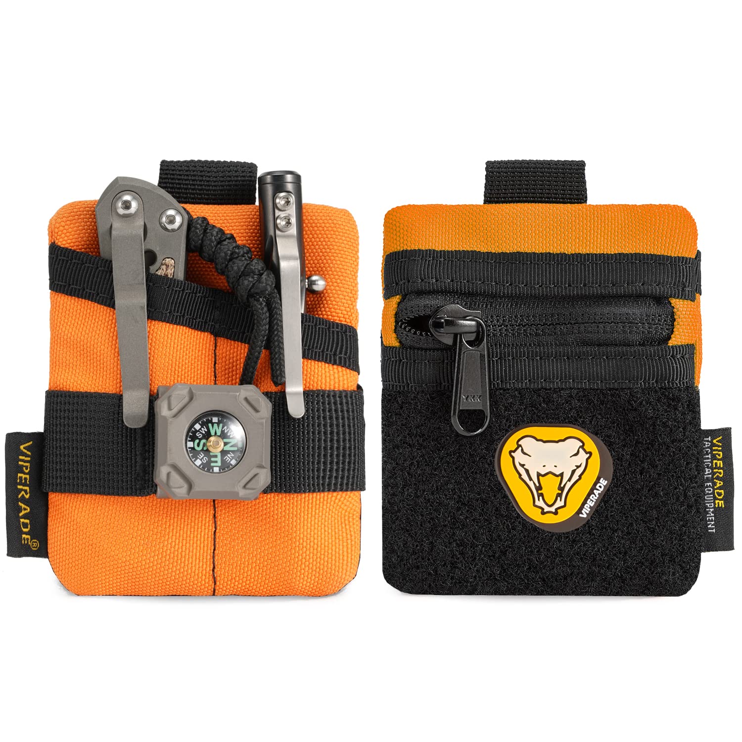 VIPERADE VE13 Mini Pocket Organizer, Nylon Tool Pouch Storage with DIY Patch Area for EDC Gears, Knuckle, Coins, Small Pouch - Orange