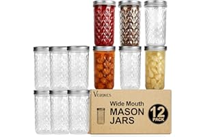 VERONES Wide Mouth Mason Jars 22oz, 12 Pack 22 oz Wide Mouth Mason Jars with Lids and Bands, Ideal for Jam, Honey, Wedding Favors, Shower Favors