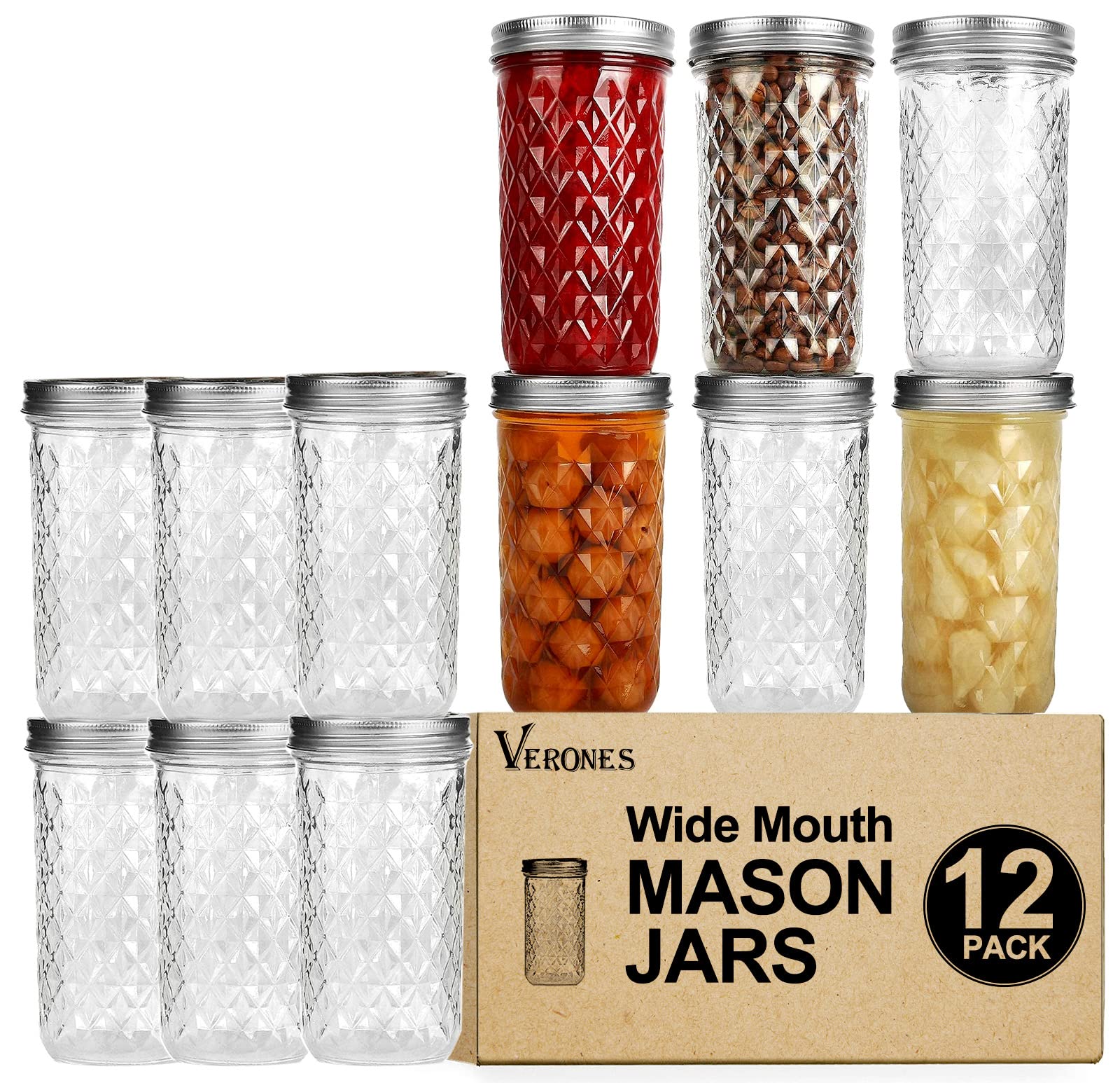 Photo 1 of VERONES Wide Mouth Mason Jars 22oz, 12 Pack 22 oz Wide Mouth Mason Jars with Lids and Bands, Ideal for Jam, Honey, Wedding Favors, Shower Favors