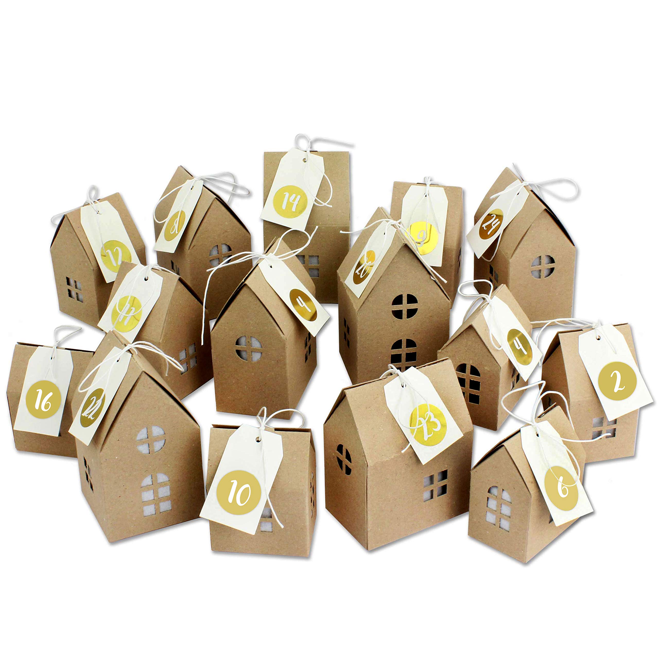 Papierdrachen Advent Calendar 2025 - House Set Made of Sturdy Kraft Paper - 24 Boxes with Golden Number Tags - DIY Christmas Village to Fill — image 1
