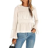 BerryGo Women‘s Dressy Casual Ruffle Blouse Chiffon Long Bell Sleeves Flowy Peplum Tiered Elegant Top Fashion 2026